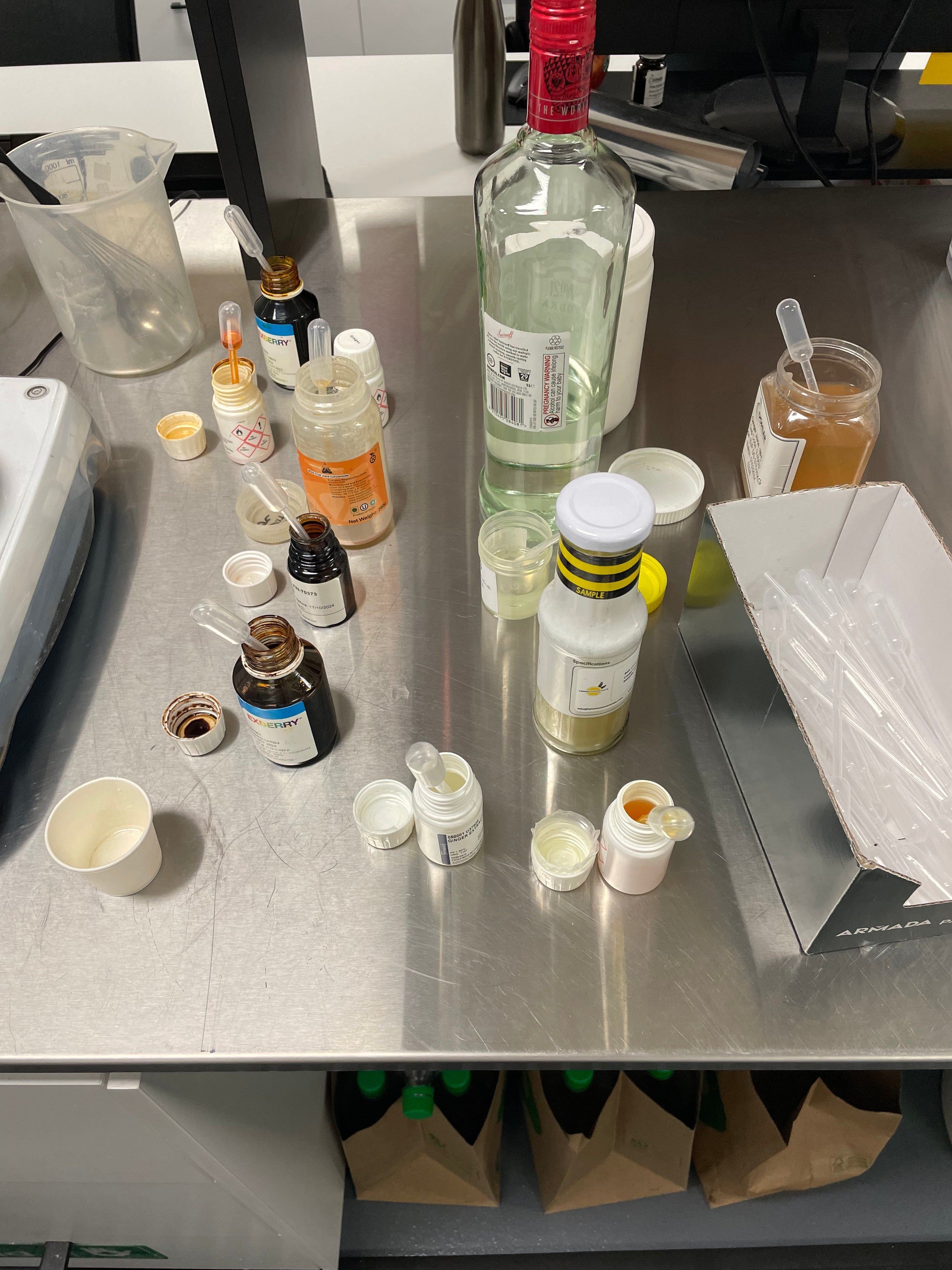 Drinks lab with flavours and colourings